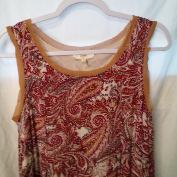 Entro Dress Women M Sleeveless Asymmetrical Hem Paisley Print Flowing Red Brown - Picture 2 of 15